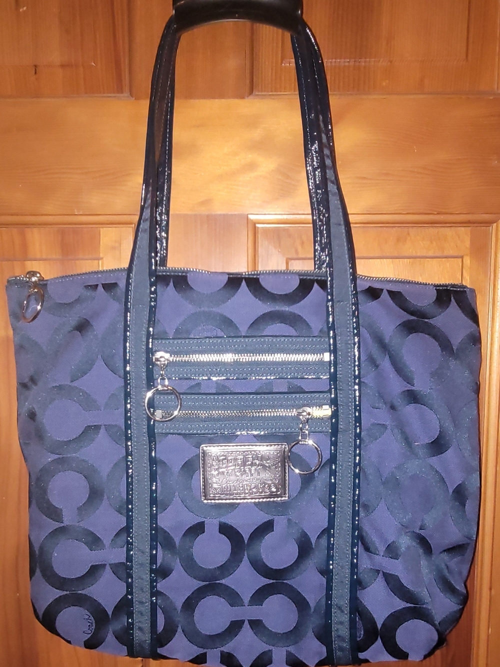 Vintage Coach Signature C Navy Blue Monogram Tote Bag Y2K Poppy Glam F0987
